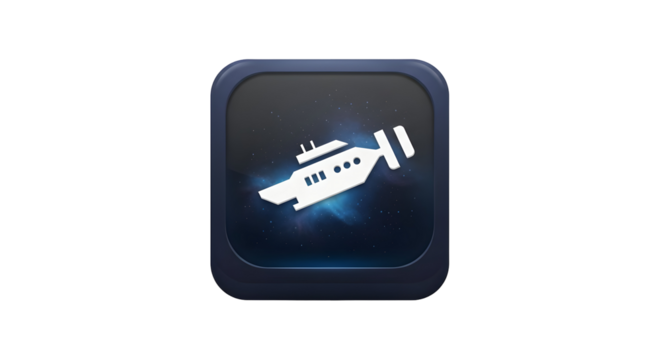 Sleek White Yacht Icon on Dark Blue Square Background.