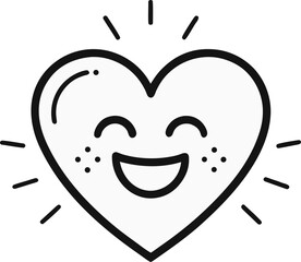 Minimalist line art illustration of an excited heart expressing joy and happiness isolated on white background.