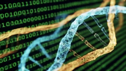 A detailed image of a biological structure against a backdrop of computer code, displaying contrasting colors and a depth of field - Powered by Adobe