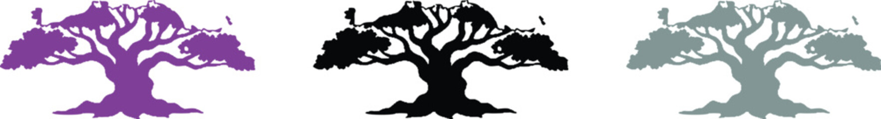Tribal tree silhouette vector illustration with animal and nature art elements