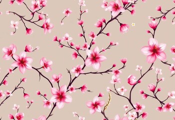 Fototapeta premium Elegant floral seamless pattern with intertwining branches and delicate blooms, vector organic background, organic, print