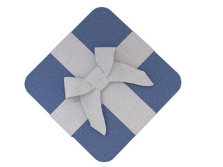 A blue textured gift box with a white bow, isolated on a transparent background 3D render
