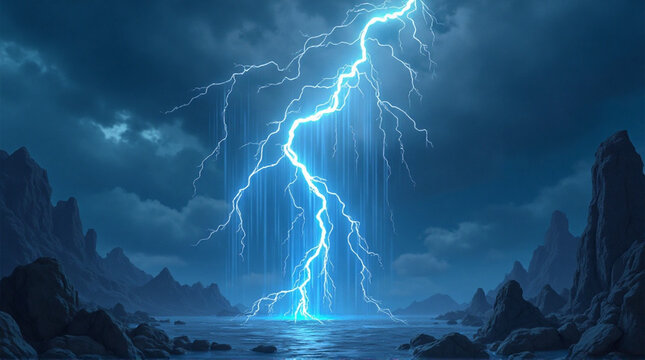 animation of a magical storm with glowing rain and swirling wind patterns in a mystical world.