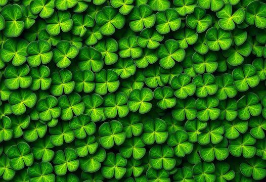 Seamless horizontal border of textured green clover leaf textile,  st patricks day,  close-up