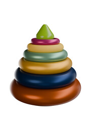 Colorful children's stacking toy pyramid isolated on a transparent background 3D render