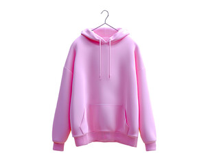 Pink hoodie hangs against a dark backdrop, hooded top