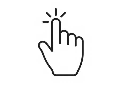 Hand cursor icon clicking, pointing or tapping on transparent background, simple user interface symbol for web and app design