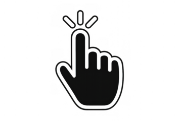 Hand cursor icon pointing and clicking, demonstrating selection, interaction, and digital navigation for web interfaces. Transparent background