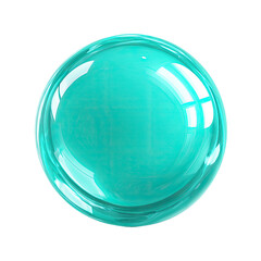 Teal glass sphere, glossy, sits against black background