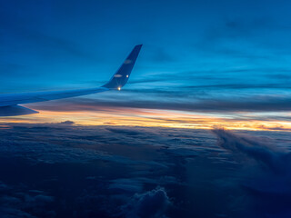 Airplane Wing Over Sunset in Solidaridad, MX