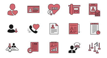 Customer Relationship Management Icons: Connecting with Customers and Data Analysis