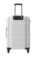 Modern white rolling suitcase isolated on a white background