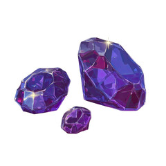 Lustrous, purple gemstones in various sizes