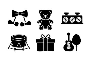 Toys icons with bear and gift box