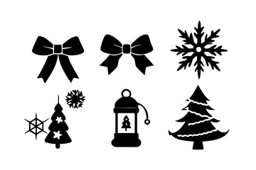 Christmas icons with tree and snowflake