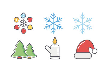 Christmas icons with snowflake and christmas tree
