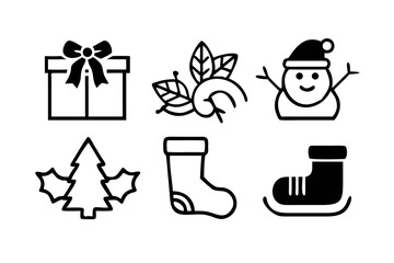 Christmas icons with gift and mistletoe set