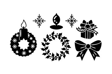 Christmas icons set with candle, wreath and gift