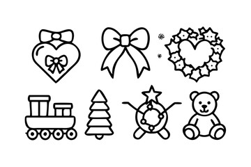 Christmas icons set with heart, bow and wreath