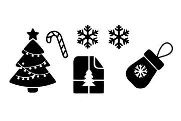 Christmas icons featuring tree and snowflakes