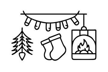 Christmas decorations with tree and fireplace