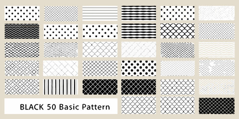 Collection of 50 black and white geometric patterns for design backgrounds and textures © Lelin