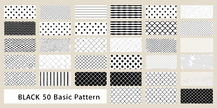 Collection of 50 black and white geometric patterns for design backgrounds and textures