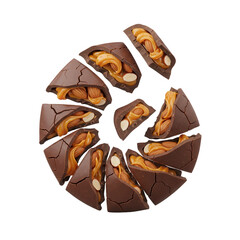 Chocolate caramel almond candy pieces with nuts and sweet filling