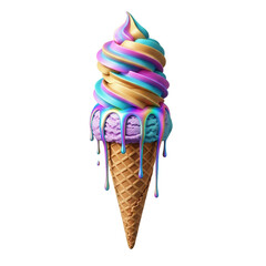 Colorful ice cream cone on transparent background