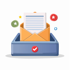 Cartoon Illustration of an Open Envelope with Document in a Mailbox with Checkmark.