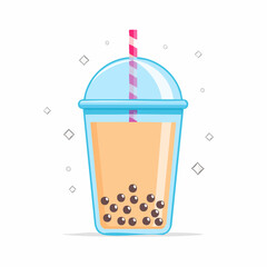 Cartoon Illustration of Boba Tea with Straw.