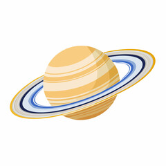 Cartoon Illustration of Saturn with Prominent Rings and Striped Surface.