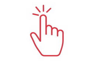 Red hand cursor icon clicking, pointing index finger, online interaction, interface, web, app element, transparent background