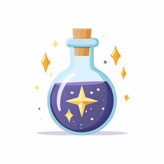 Cartoon Magic Potion Bottle with Purple Liquid and Star Isolated.