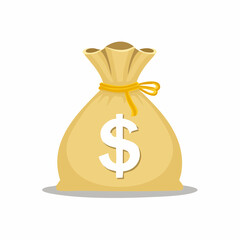 Cartoon Money Bag with Dollar Sign and Yellow Tie.
