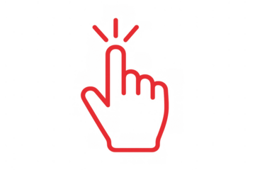 Red clicking hand cursor icon with pointer tapping action, digital interface element, transparent background