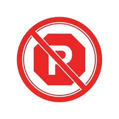 Circular red and white sign on a black background indicates parking prohibition. The letter "P" is within an octagonal shape