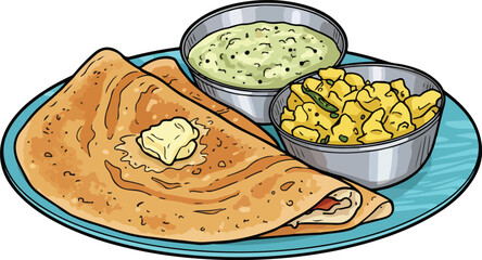 Indian special dosa with butter vector cartoon illustration