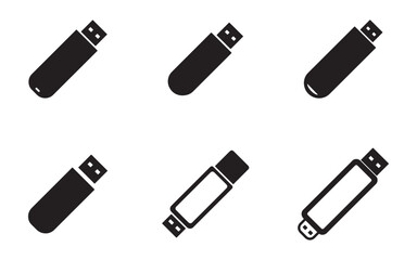 Variety of USB Flash Drive Icons for Data Storage and Digital Technology Applications isolated on white background