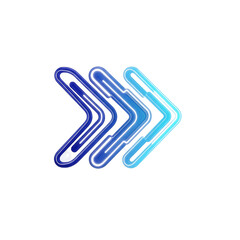 Three stylized, angled arrows pointing right with a gradient of blue hues and neon-like outlines set against a black backdrop