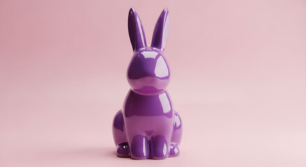 Vibrant three-dimensional purple rabbit figure on a soft pastel pink background, a modern rendered artistic creation