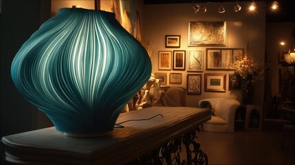 Elegant Turquoise Lamp with Decorative Art Gallery Background