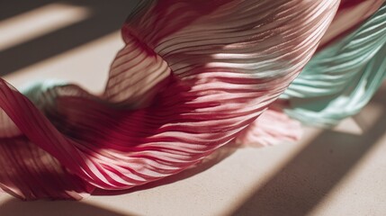 Elegant flowing fabric in soft shades of pink and mint green