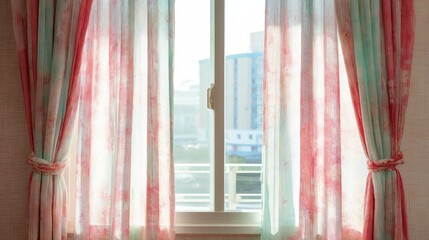 Sheer Curtains with Colorful Patterns Illuminated by Natural Light