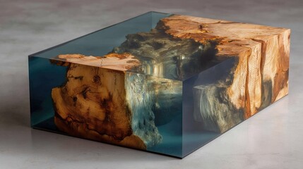 Stunning Transparent Resin Coffee Table with Wood and Blue Finish