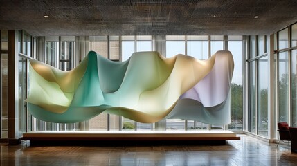 Modern Abstract Sculpture in Light Tones Adorning Contemporary Lobby