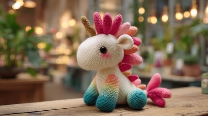 Adorable Handmade Crochet Unicorn Toy with Colorful Details