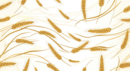 A seamless pattern of golden wheat ears with delicate wisps and flowing lines creates a rustic, agricultural background, perfect for themes of harvest, baking, and natural ingredients.