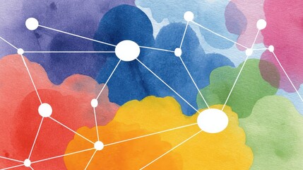 Network flat design top view theme information technology water color vivid.