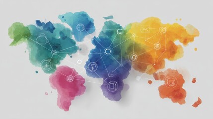 Network flat design top view theme information technology water color vivid.